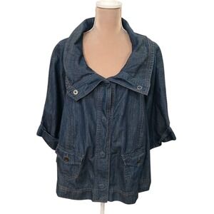 Jeanstar Denim Jacket Women Plus Size 2X Blue Three Quarter Sleeve Collared